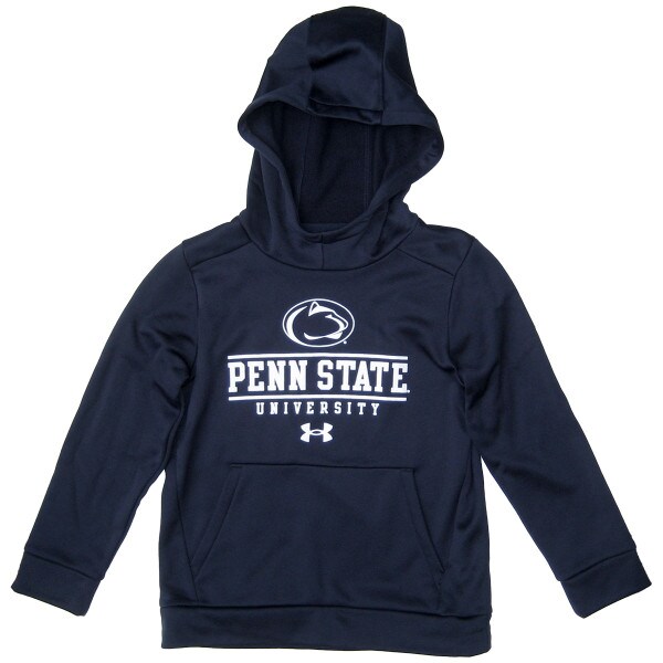 navy youth Under Armour hooded sweatshirt with Penn State University below Athletic Logo